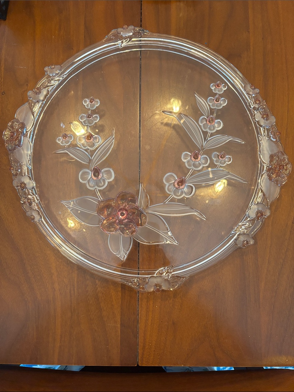 Vintage Mikasa cherry blossom Glass Floral platter/cake plate-